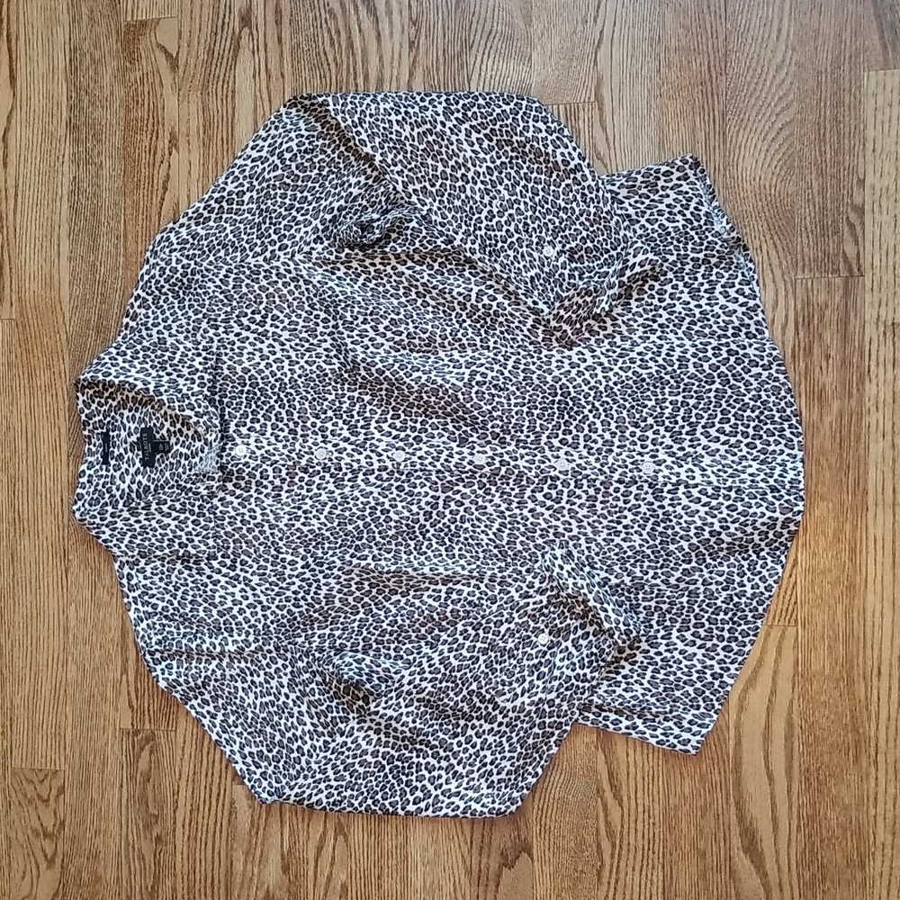 (12P) Talbots Petites Leopard Print Lightweight Button Down Shirt Academia Work